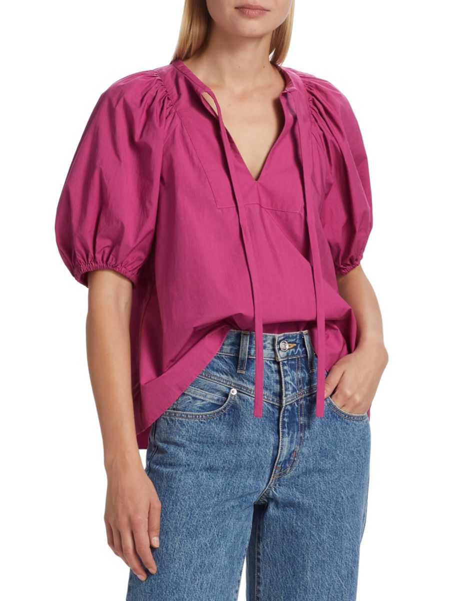 Хлопковый топ с рукавами-фонариками от Джейми ba&sh, фуксия
Хлопковый топ с рукавами-фонариками от Джейми ba&sh, фуксия