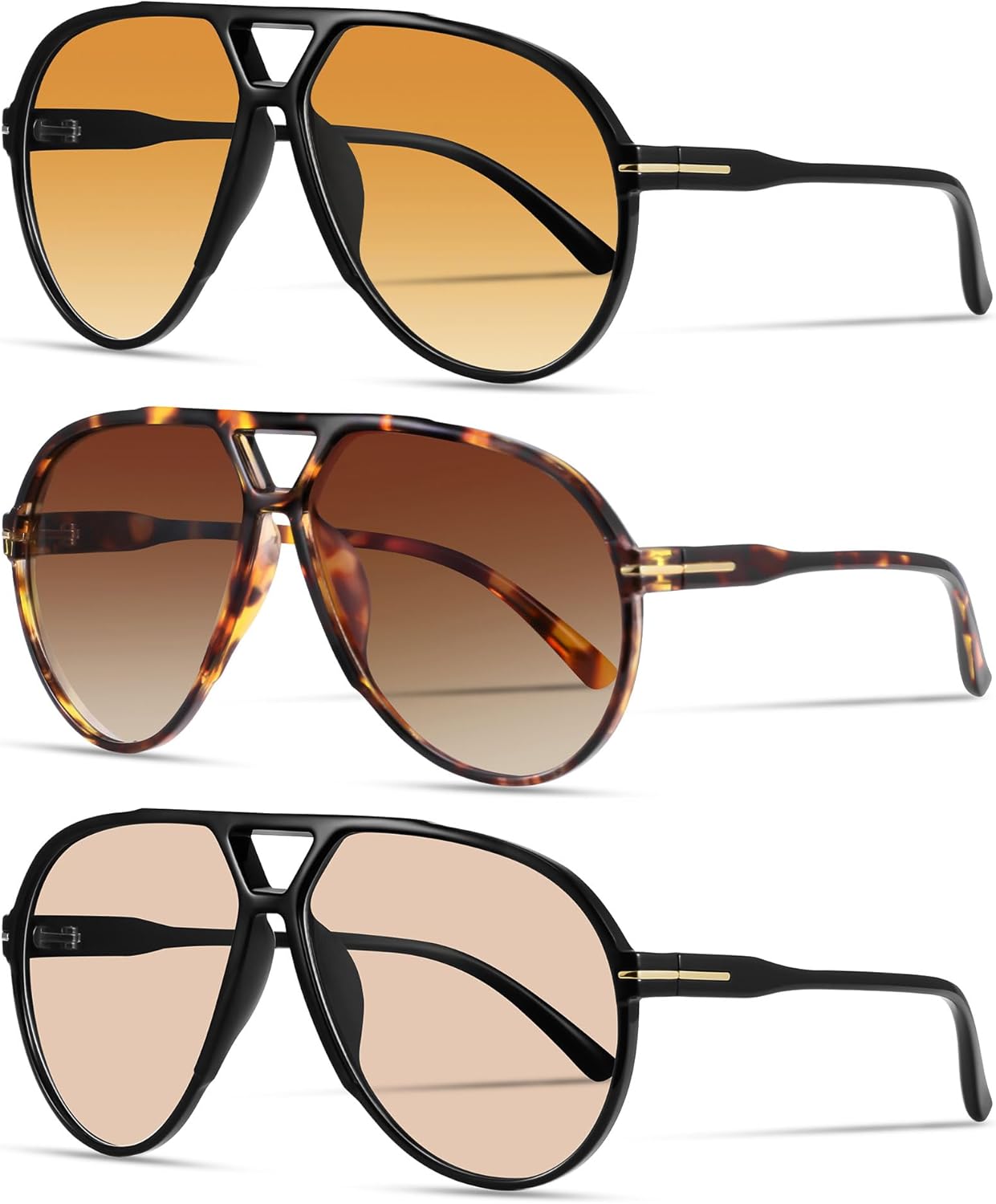 Большие ретро-солнцезащитные очки-авиаторы для женщин и мужчин. Классический винтажный стиль 70-х. Солнцезащитные очки в крупной оправе YMRFW, 3pack (+Black/Gradient Orange+tortoise/Gradient Tea+black/Champagne)
Большие ретро-солнцезащитные очки-авиаторы для женщин и мужчин. Классический винтажный стиль 70-х. Солнцезащитные очки в крупной оправе YMRFW, 3pack (+Black/Gradient Orange+tortoise/Gradient Tea+black/Champagne)