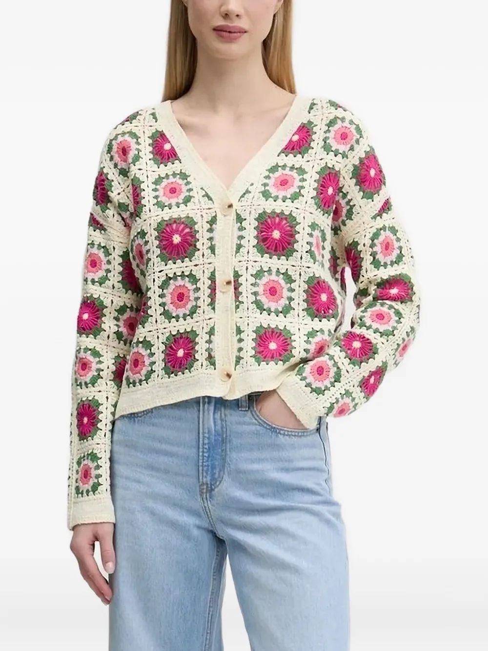 Кардиган с цветочным узором крючком Desigual, нейтральный 
Кардиган с цветочным узором крючком Desigual, нейтральный