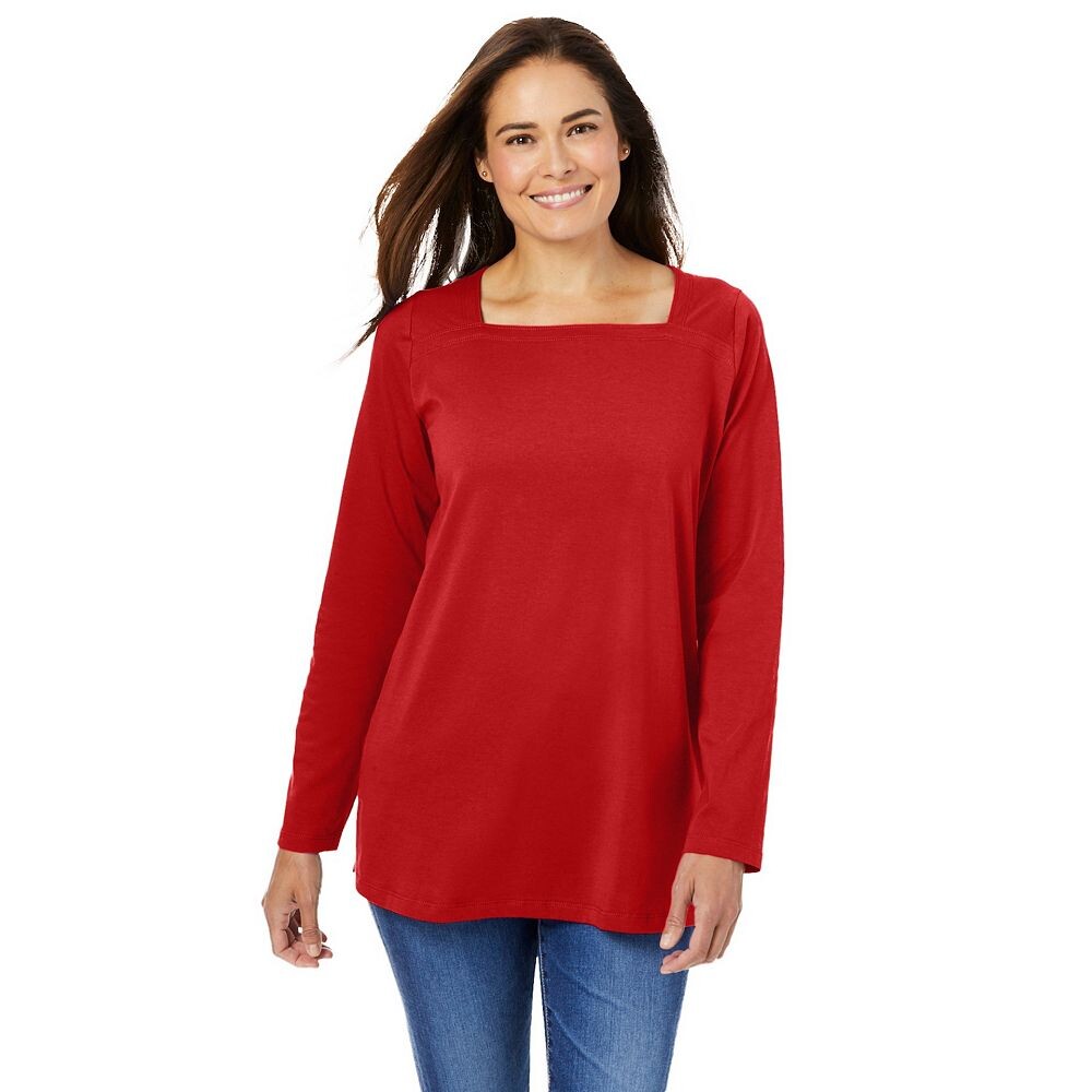 Женщина в женской идеальной футболке больших размеров с квадратным вырезом и длинными рукавами Woman Within, цвет Classic Red
Женщина в женской идеальной футболке больших размеров с квадратным вырезом и длинными рукавами Woman Within, цвет Classic Red