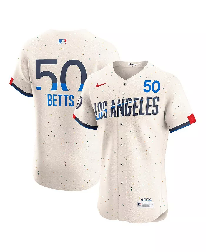 Мужская элитная джерси Los Angeles Dodgers City Connect цвета кремового оттенка Mookie Betts Nike
Мужская элитная джерси Los Angeles Dodgers City Connect цвета кремового оттенка Mookie Betts Nike