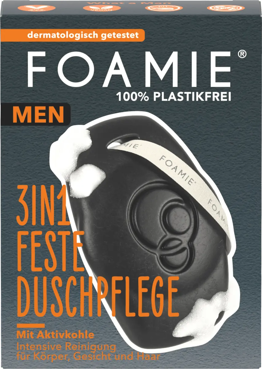 Мужской твердый активированный уголь для душа 90 г Foamie
Мужской твердый активированный уголь для душа 90 г Foamie