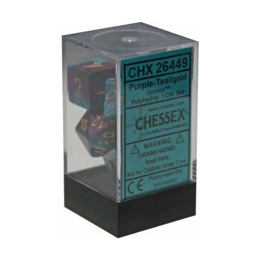 Поли-комплект: фиолетовый и бирюзовый с золотом (7), Dice - Gemini - Poly Sets (Chessex)
Поли-комплект: фиолетовый и бирюзовый с золотом (7), Dice - Gemini - Poly Sets (Chessex)