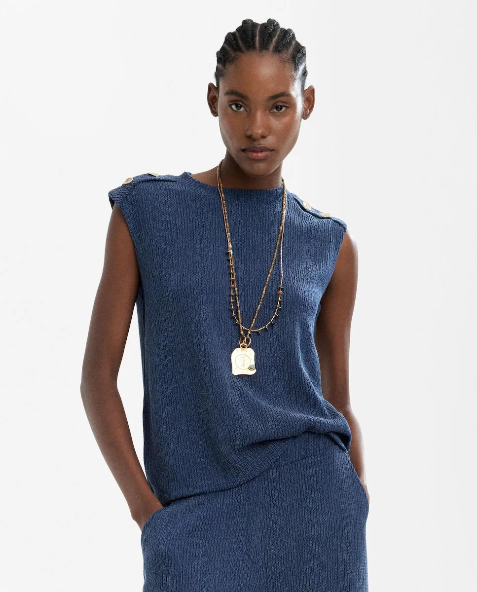 Женский топ без рукавов с текстурой и деталью из пуговиц на плече Parfois, синий
Женский топ без рукавов с текстурой и деталью из пуговиц на плече Parfois, синий