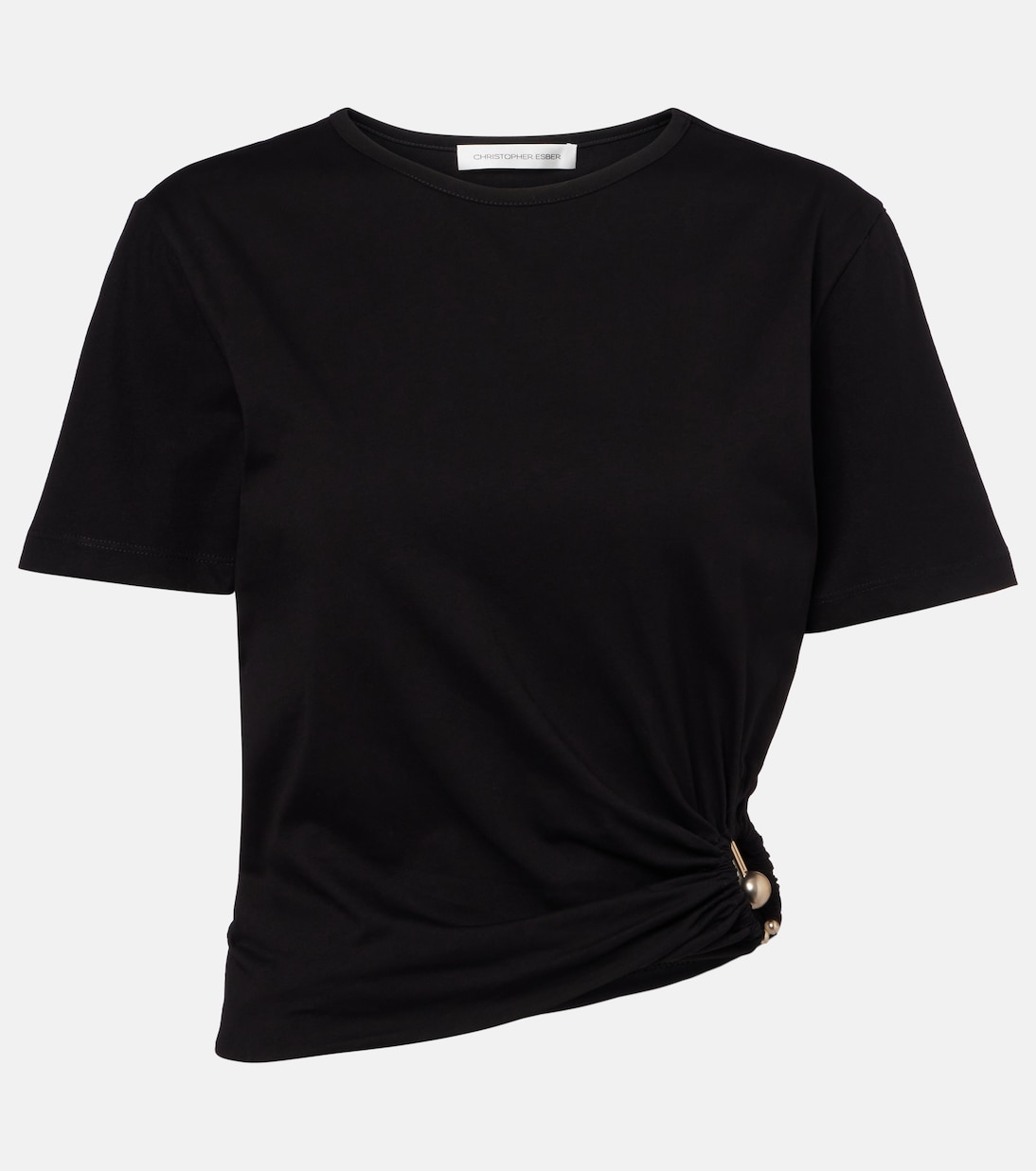 Облегающий укороченный топ из хлопкового джерси Orbit Christopher Esber, черный 
Облегающий укороченный топ из хлопкового джерси Orbit Christopher Esber, черный