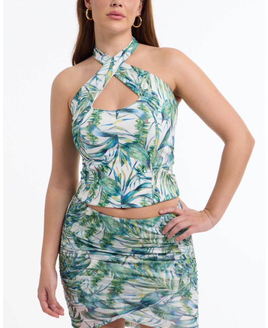 Женский трикотажный топ с принтом и покрытием, с завязками на шее Bebe, Ocean tropical print
Женский трикотажный топ с принтом и покрытием, с завязками на шее Bebe, Ocean tropical print