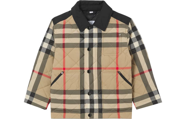 Burberry Kids Куртка в клетку с аппликацией логотипа, цвет Beige 
Burberry Kids Куртка в клетку с аппликацией логотипа, цвет Beige