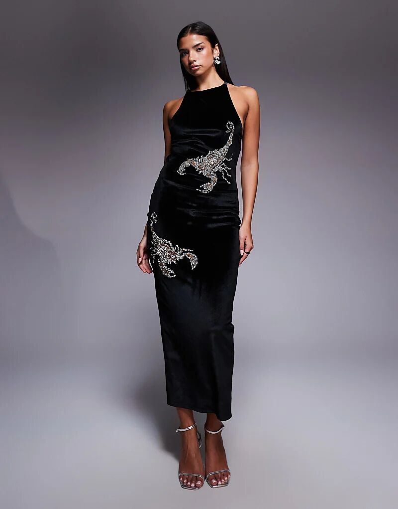 Бархатное платье миди ASOS DESIGN с украшением в виде скорпиона
Бархатное платье миди ASOS DESIGN с украшением в виде скорпиона