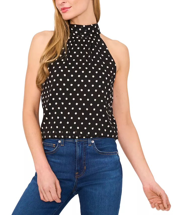 Женский топ без рукавов с высоким воротником в горошек CeCe, черный
Женский топ без рукавов с высоким воротником в горошек CeCe, черный