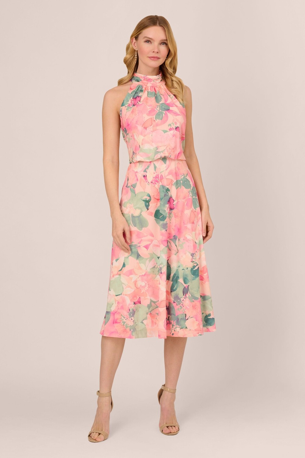 Розовое платье миди с принтом Adrianna Papell, розовый 
Розовое платье миди с принтом Adrianna Papell, розовый