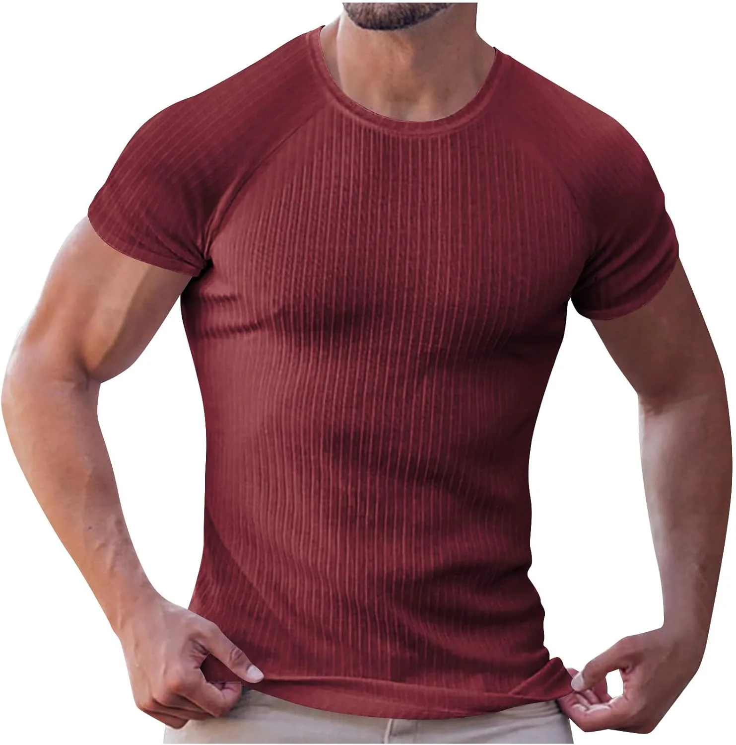 Мужская футболка с ребристым узором, короткий рукав, slim fit
Мужская футболка с ребристым узором, короткий рукав, slim fit