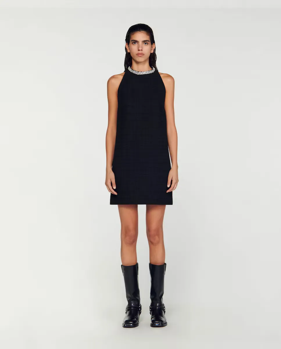 Короткое платье со стразами на шее Sandro, черный
Короткое платье со стразами на шее Sandro, черный