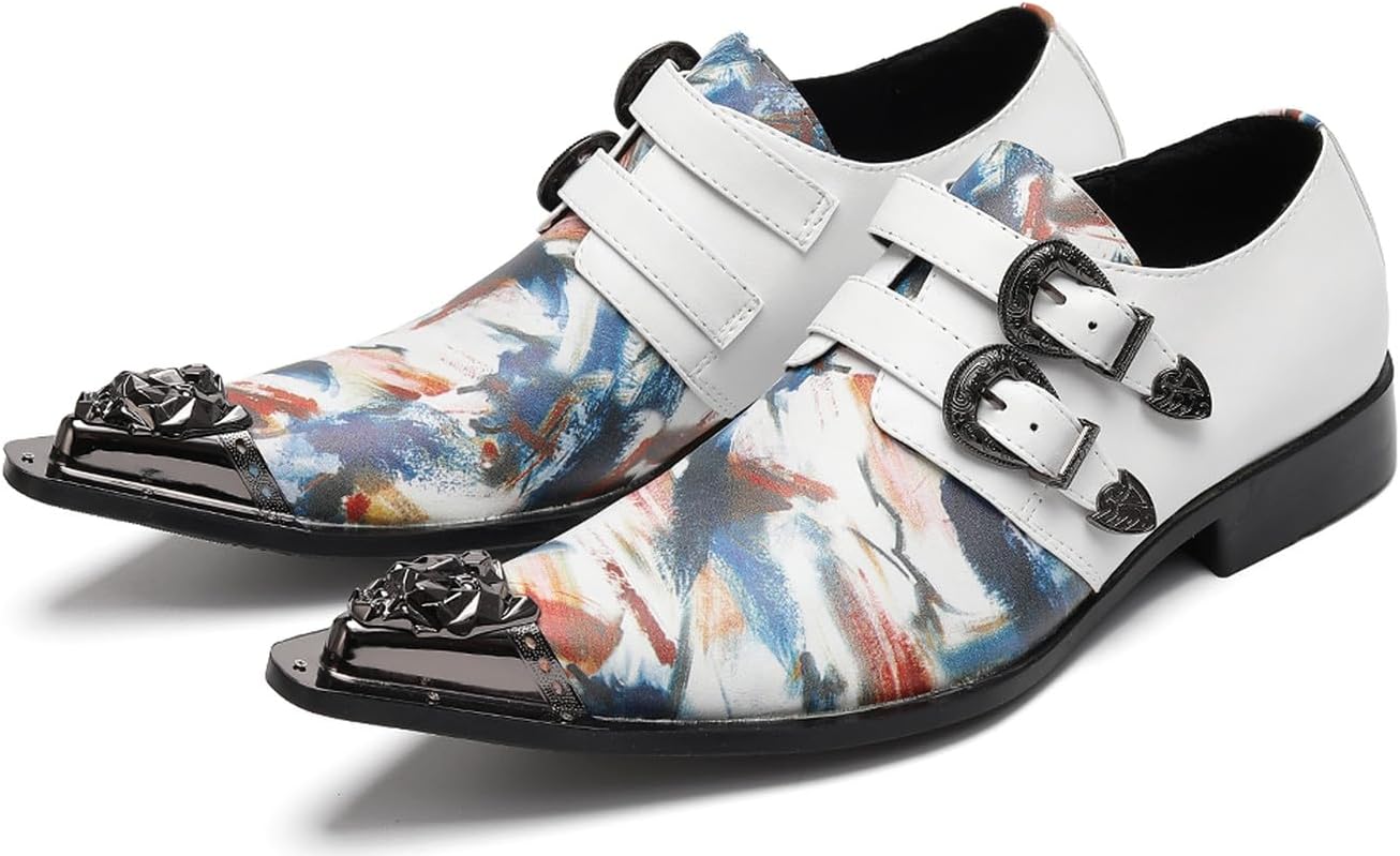 Мужские лоферы Santimon с двойным ремешком-монком, кожаные вечерние туфли с художественным принтом и металлическим носком - слипоны с пряжкой, яркие лоферы для свадьбы, сцены, бара, белый
Мужские лоферы Santimon с двойным ремешком-монком, кожаные вечерние туфли с художественным принтом и металлическим носком - слипоны с пряжкой, яркие лоферы для свадьбы, сцены, бара, белый