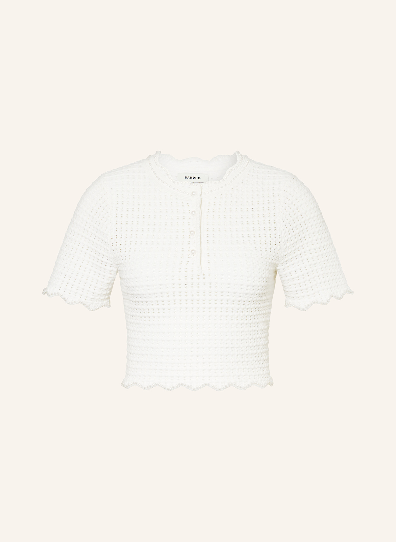 Укороченная трикотажная рубашка с декоративными бусинами Sandro, белый
Укороченная трикотажная рубашка с декоративными бусинами Sandro, белый