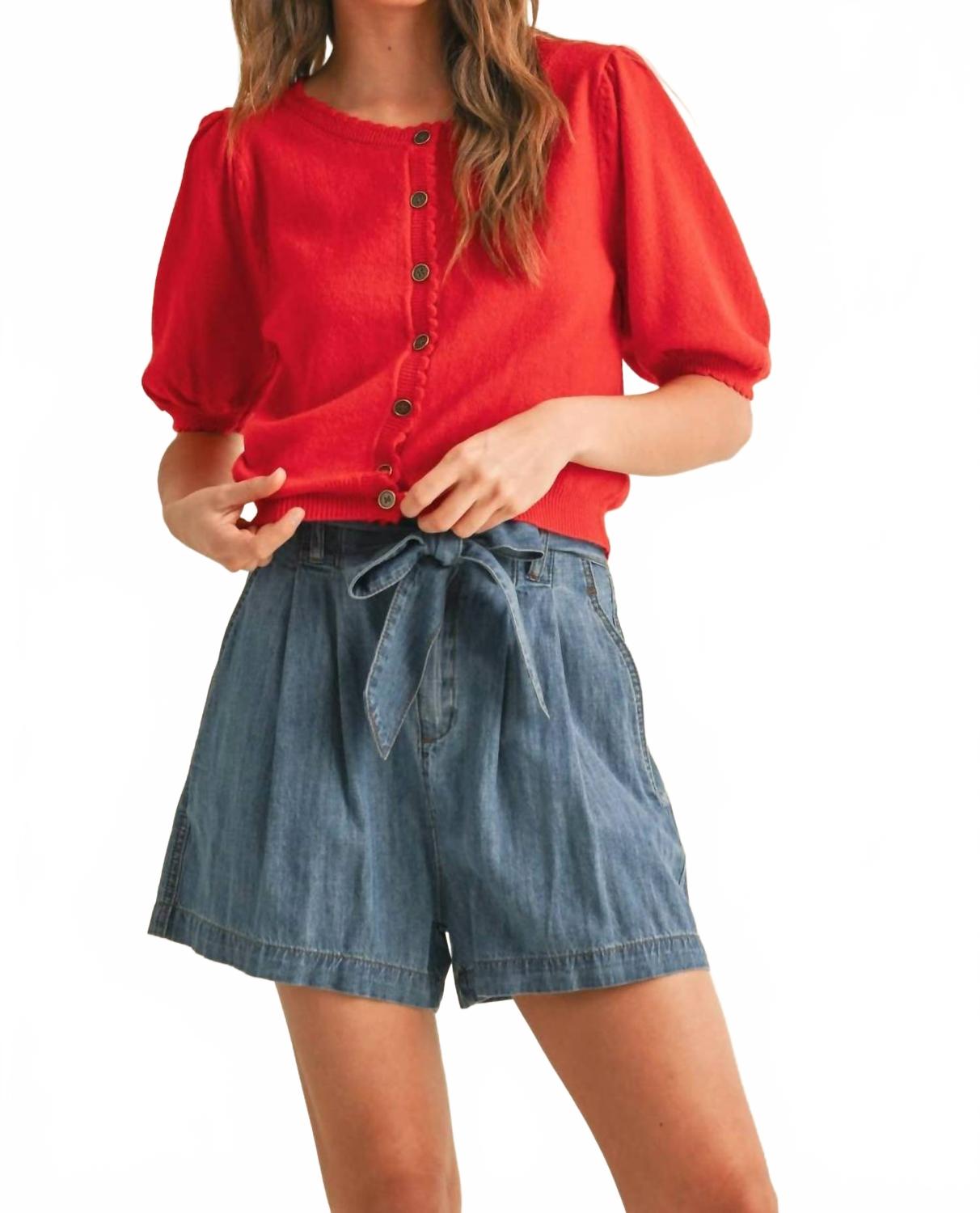 Вязаный кардиган с короткими рукавами и застежкой на пуговицы красного цвета Miou Muse, красный
Вязаный кардиган с короткими рукавами и застежкой на пуговицы красного цвета Miou Muse, красный