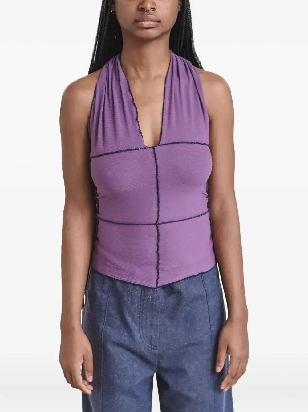 Топ с вырезом-халтер и вставками из золы Baserange, фиолетовый
Топ с вырезом-халтер и вставками из золы Baserange, фиолетовый