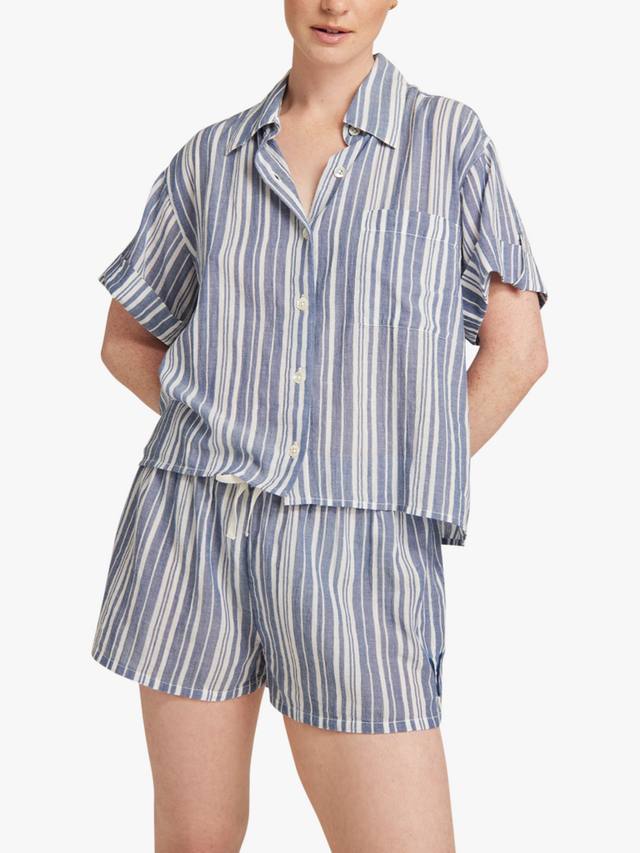 Органическая пижамная рубашка с коротким рукавом в полоску из хлопка GOTS Nudea, White/Navy
Органическая пижамная рубашка с коротким рукавом в полоску из хлопка GOTS Nudea, White/Navy