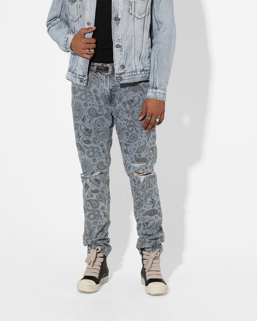 Мужские джинсы с узором пейсли и черепами SAINT MORTA, Stone wash blue
Мужские джинсы с узором пейсли и черепами SAINT MORTA, Stone wash blue