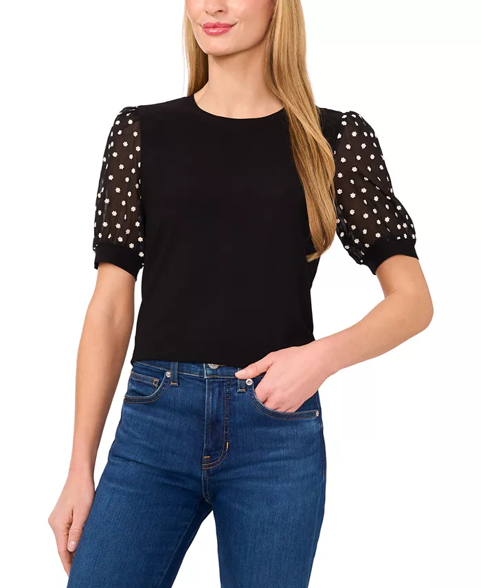 Женский топ с круглым вырезом и рукавами-фонариками из смешанной ткани CeCe, черный
Женский топ с круглым вырезом и рукавами-фонариками из смешанной ткани CeCe, черный