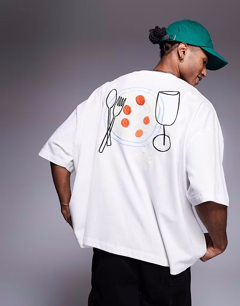 Футболка свободного кроя ASOS DESIGN белого цвета с вышитым изображением еды
Футболка свободного кроя ASOS DESIGN белого цвета с вышитым изображением еды