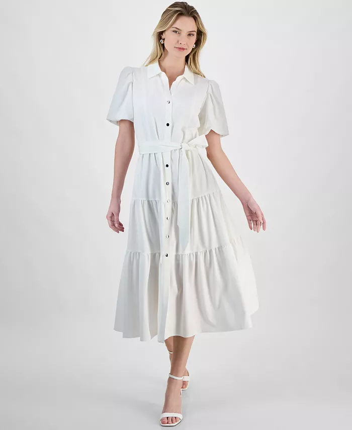 Женское платье с пышными рукавами, поясом и ярусами T Tahari, белый
Женское платье с пышными рукавами, поясом и ярусами T Tahari, белый