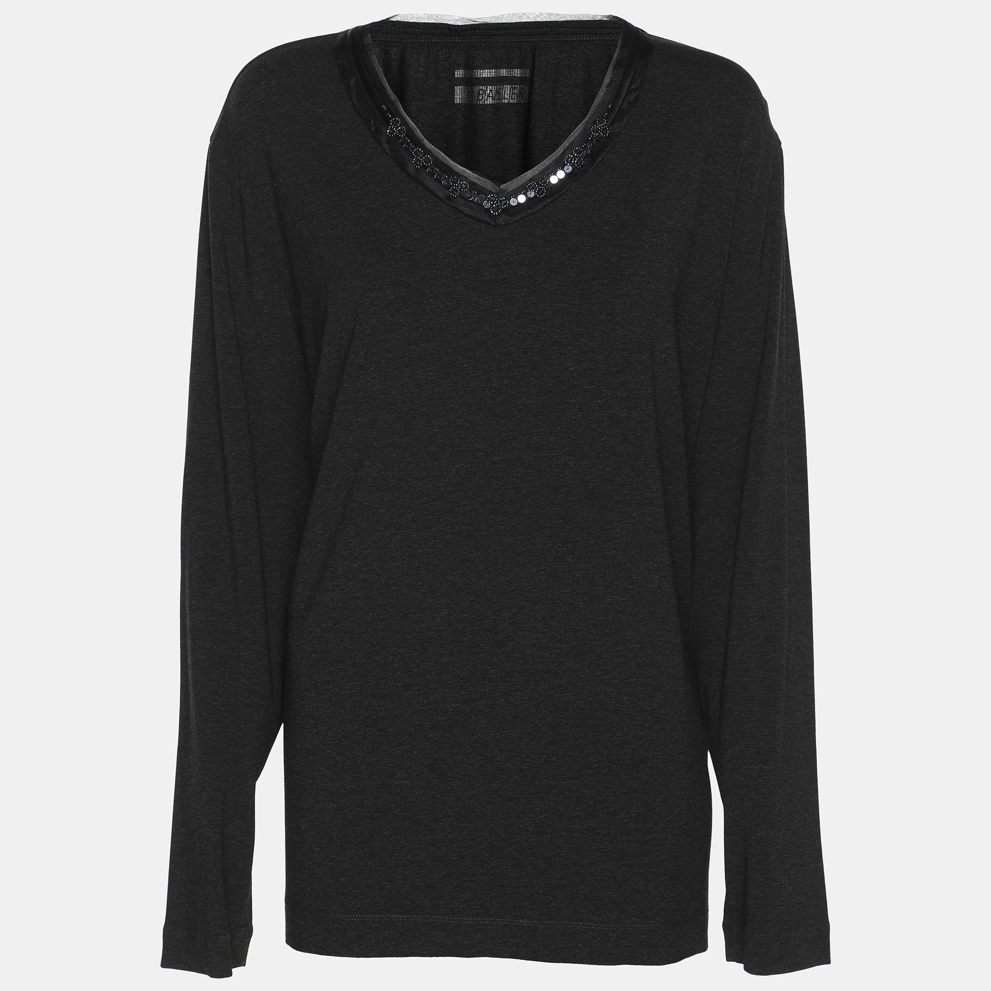 Рубашка Basler темно-серого цвета из эластичного трикотажа с V-образным вырезом и отделкой из лент
Рубашка Basler темно-серого цвета из эластичного трикотажа с V-образным вырезом и отделкой из лент