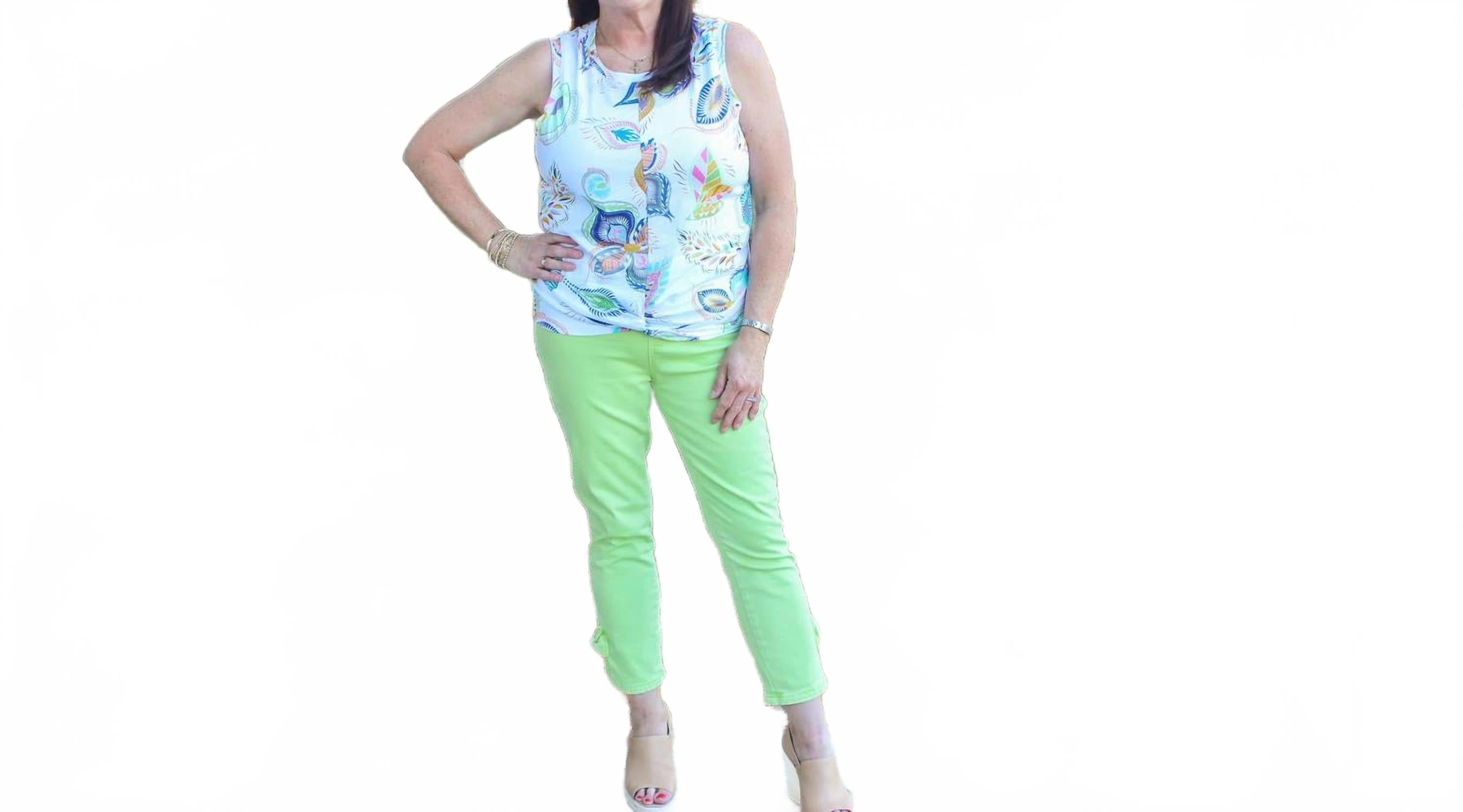 Женские укороченные джинсовые брюки с узлом сбоку в цвете «кейлим» CHARLIE B, Keylime 
Женские укороченные джинсовые брюки с узлом сбоку в цвете «кейлим» CHARLIE B, Keylime