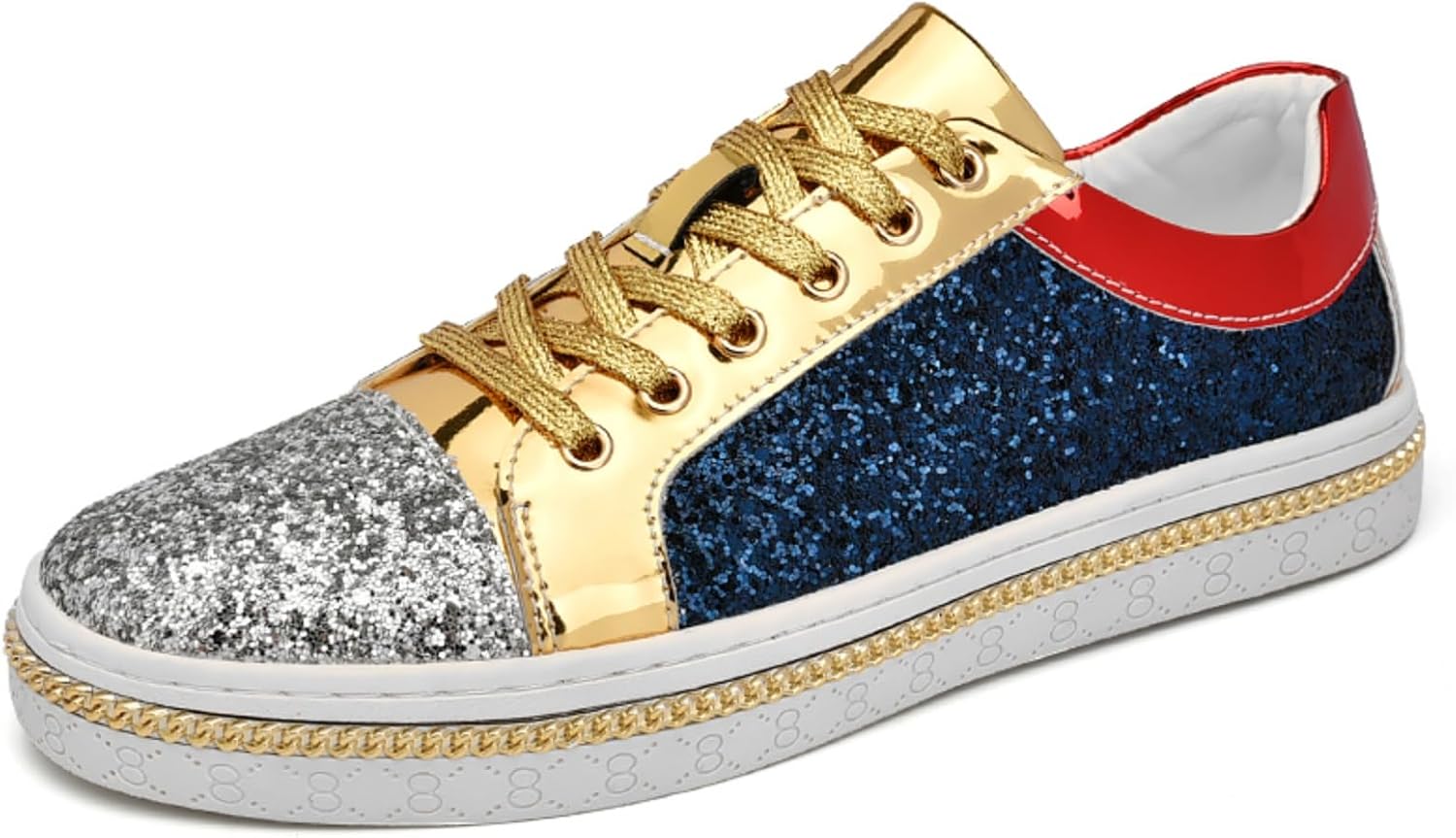 Мужские блестящие повседневные кроссовки - уличный стиль и повседневная носка, Варианты с мерцающими синими/серебряными и черными/серебряными оттенками с золотой отделкой и гибкой текстурированной подошвой Kelibasi
Мужские блестящие повседневные кроссовки - уличный стиль и повседневная носка, Варианты с мерцающими синими/серебряными и черными/серебряными оттенками с золотой отделкой и гибкой текстурированной подошвой Kelibasi