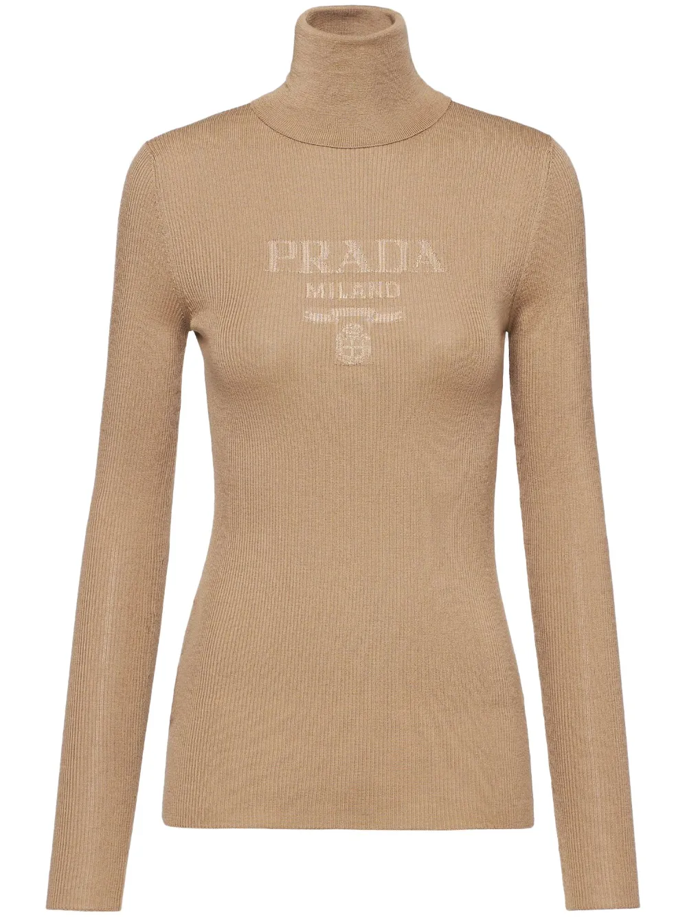 Джемпер с высоким воротником и логотипом Prada, коричневый
Джемпер с высоким воротником и логотипом Prada, коричневый