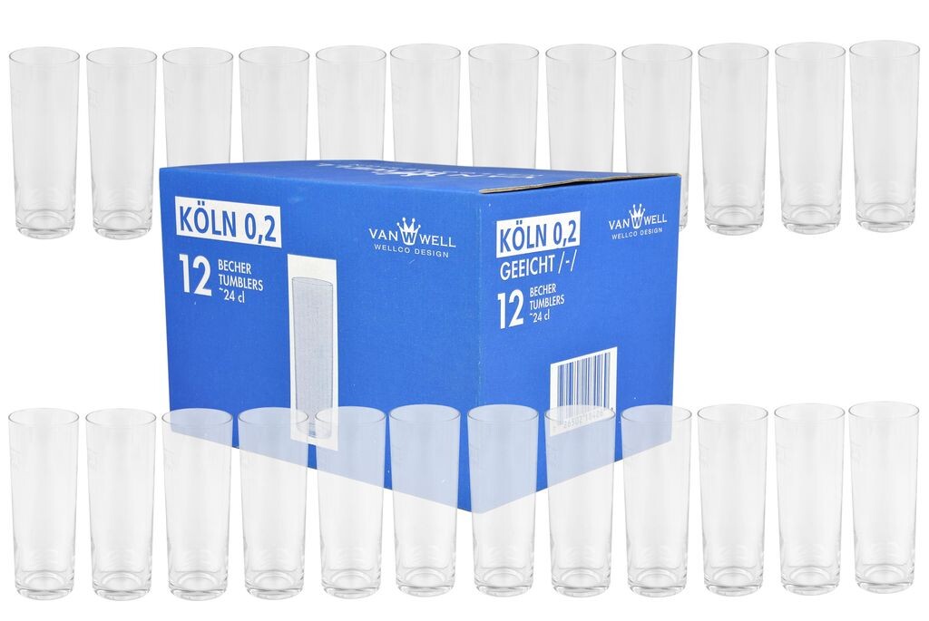 Набор из 24 стаканов Kölsch объемом 0,2 литра с калибровочной отметкой Van Well
Набор из 24 стаканов Kölsch объемом 0,2 литра с калибровочной отметкой Van Well