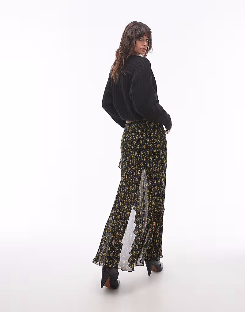 Юбка макси Topshop с прозрачными воланами и винтажным горчичным цветочным принтом 
Юбка макси Topshop с прозрачными воланами и винтажным горчичным цветочным принтом