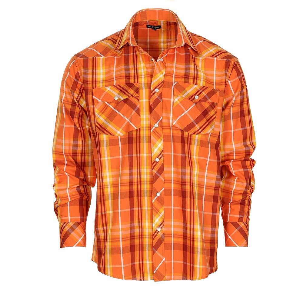 Gioberti Мужская рубашка в клетку с длинным рукавом в стиле вестерн и жемчужными кнопками, цвет Orange Brown 
Gioberti Мужская рубашка в клетку с длинным рукавом в стиле вестерн и жемчужными кнопками, цвет Orange Brown