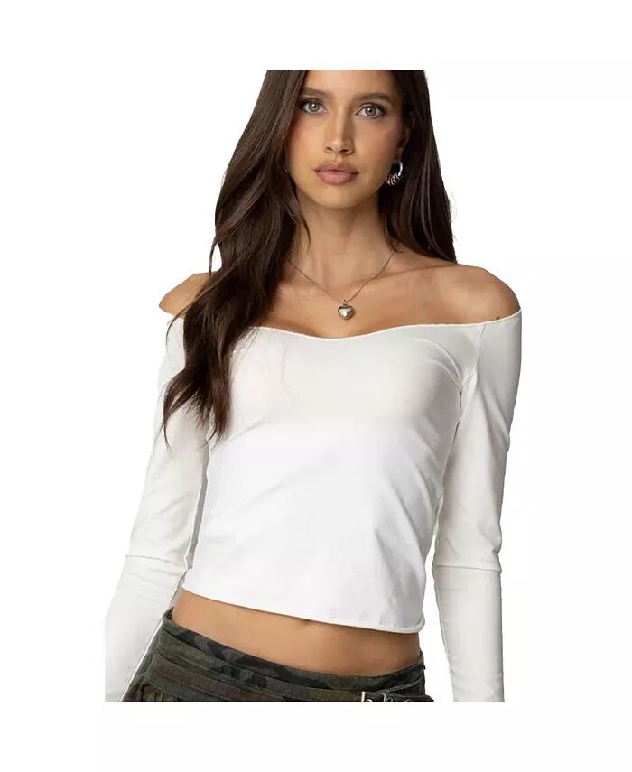 Женский топ Nattie с открытыми плечами и V-образным вырезом Edikted, белый 
Женский топ Nattie с открытыми плечами и V-образным вырезом Edikted, белый