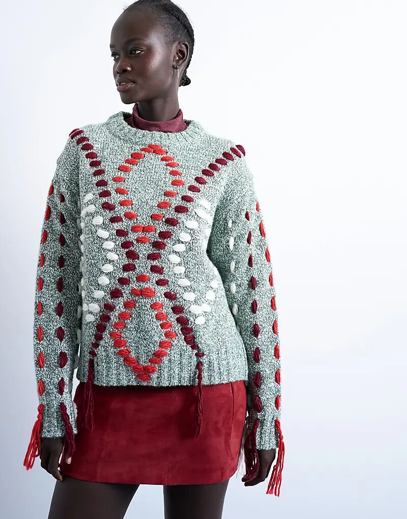 Вязаный джемпер Topshop с вышитыми ромбами зеленого цвета
Вязаный джемпер Topshop с вышитыми ромбами зеленого цвета