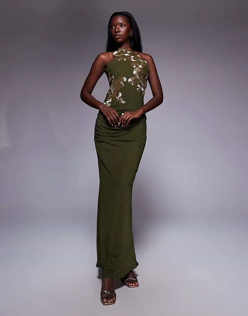 Платье макси ASOS DESIGN с халтернеем и объемным цветочным декором оливково-зеленого цвета
Платье макси ASOS DESIGN с халтернеем и объемным цветочным декором оливково-зеленого цвета