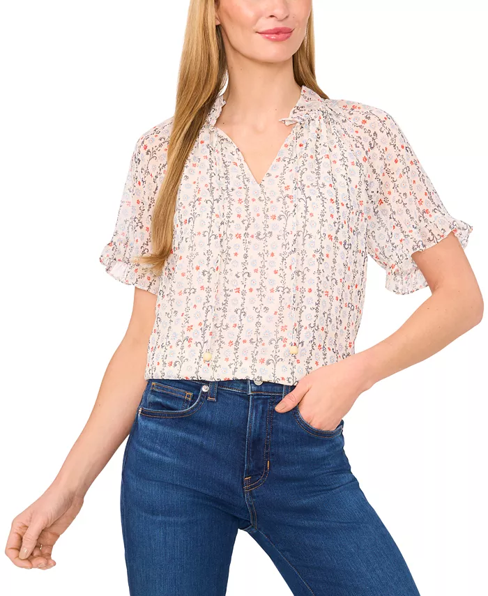 Женская блузка с цветочным принтом и рюшами CeCe, белый
Женская блузка с цветочным принтом и рюшами CeCe, белый