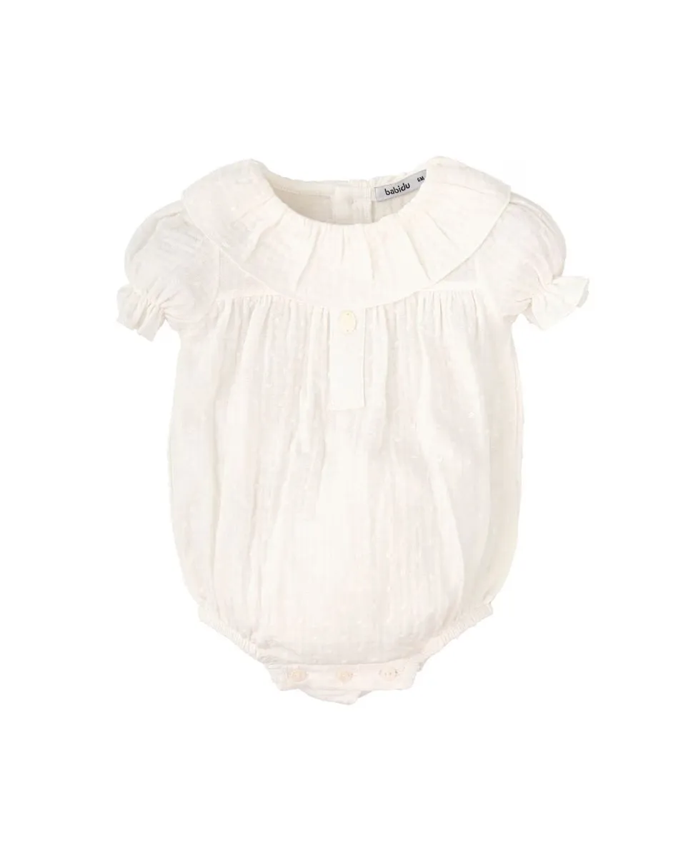 Комбинезон для девочки с короткими рукавами и вышивкой BABIDÚ, белый 
Комбинезон для девочки с короткими рукавами и вышивкой BABIDÚ, белый