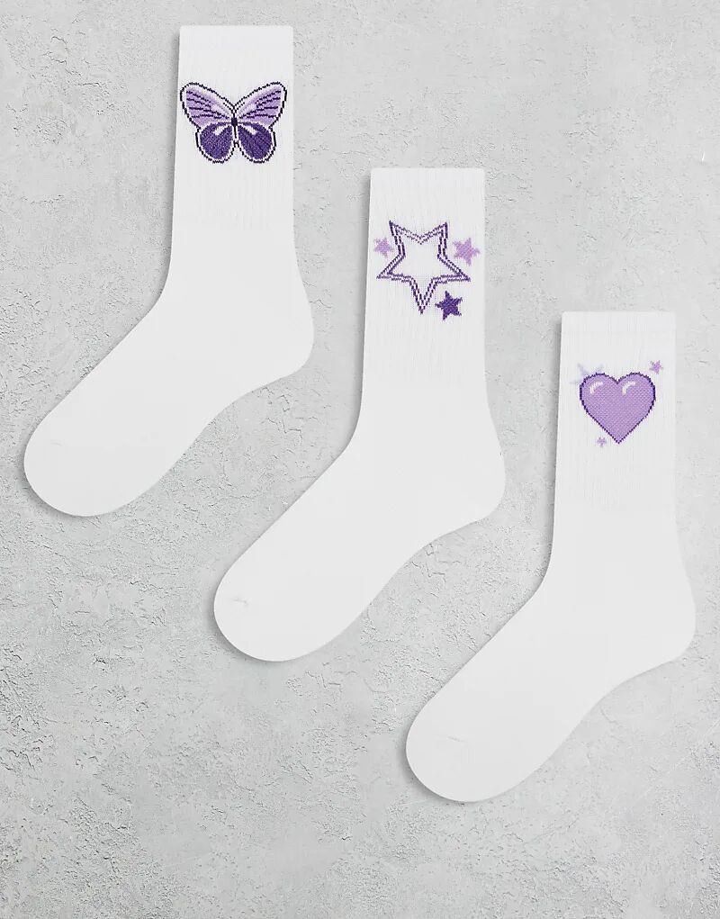 Упаковка из 3 пар носков до щиколотки с вышивкой фиолетового и белого цвета
Упаковка из 3 пар носков до щиколотки с вышивкой фиолетового и белого цвета