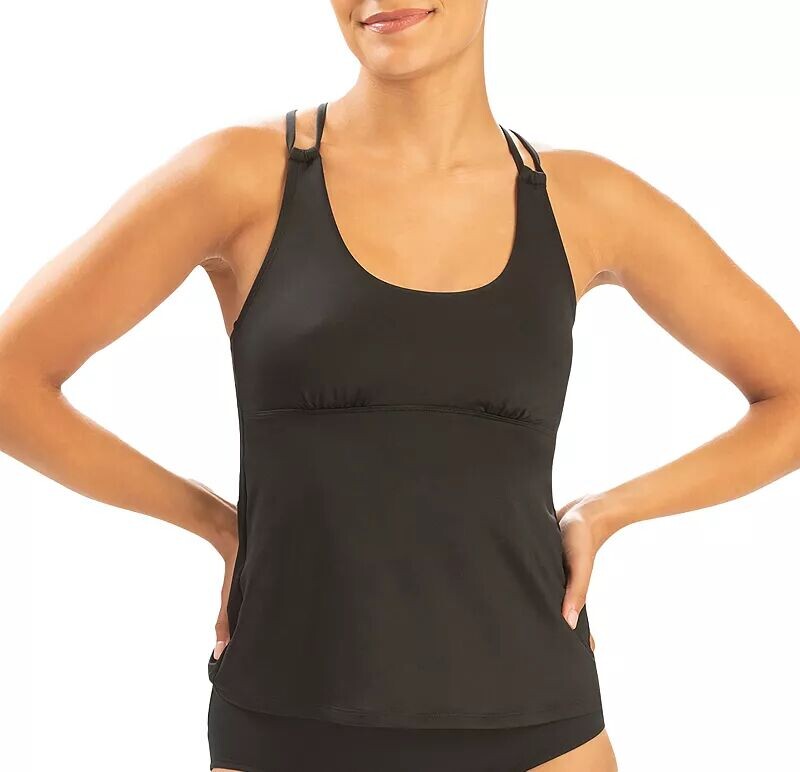 Женский однотонный купальник-танкини Dolfin с овальным вырезом, черный