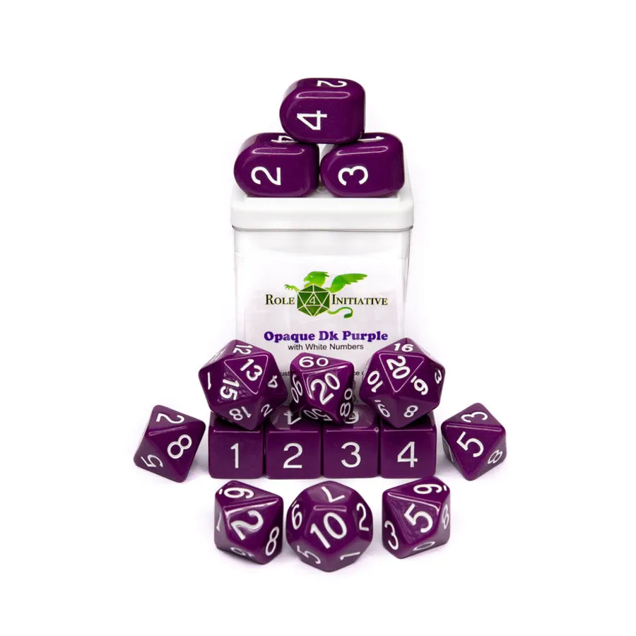 Набор Poly — непрозрачный темно-фиолетовый с белым и Arch'd4 (15), Game Dice - Opaque (Role 4 Initiative)
Набор Poly — непрозрачный темно-фиолетовый с белым и Arch'd4 (15), Game Dice - Opaque (Role 4 Initiative)