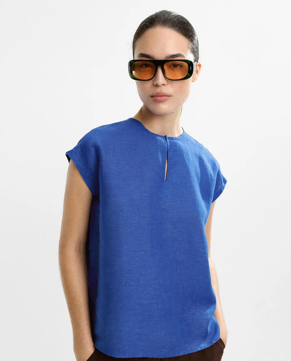 Женский струящийся топ с короткими рукавами Parfois, синий 
Женский струящийся топ с короткими рукавами Parfois, синий