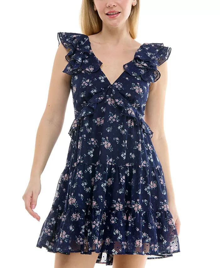 Мини-платье с цветочным принтом и рюшами Juniors' Floral Ruffle Clip-Dot Trixxi, синий
Мини-платье с цветочным принтом и рюшами Juniors' Floral Ruffle Clip-Dot Trixxi, синий