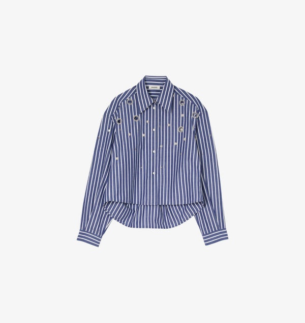 Полосатая хлопковая рубашка, украшенная стразами Sandro, синий
Полосатая хлопковая рубашка, украшенная стразами Sandro, синий