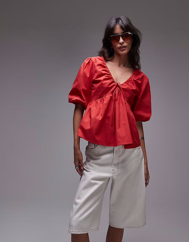 Топ Topshop из поплина с рукавами-фонариками красного цвета
Топ Topshop из поплина с рукавами-фонариками красного цвета