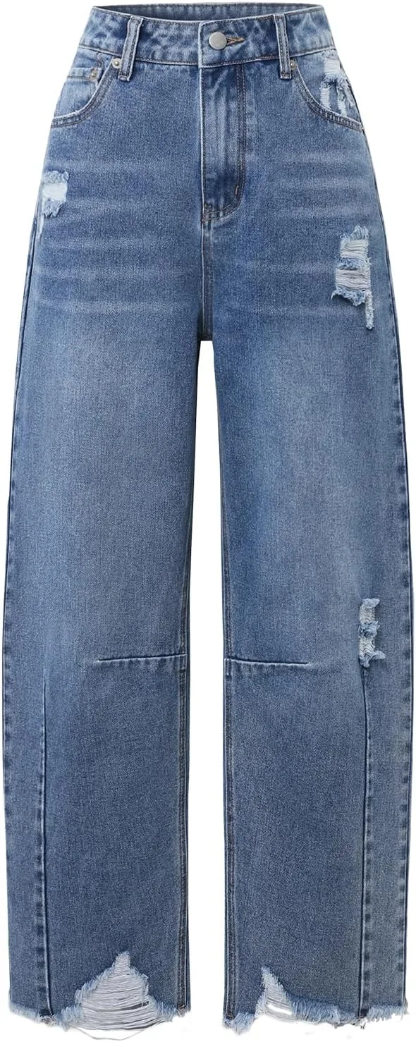 Женские джинсы с потертостями и высокой талией
Женские джинсы с потертостями и высокой талией