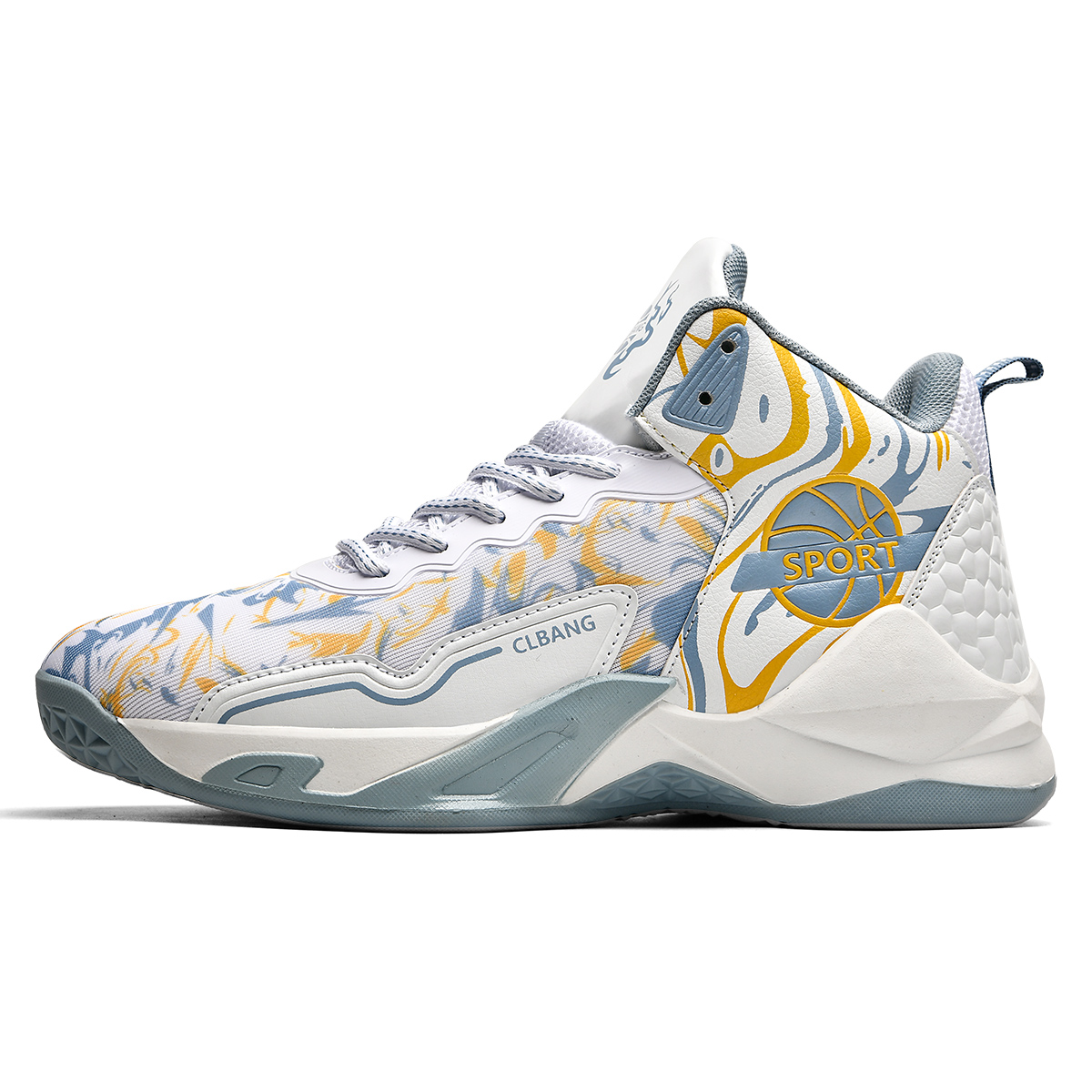 Wooden Rabbit Скользоустойчивые баскетбольные кроссовки унисекс высокие бело-серо-желтые, цвет White Gray Yellow 
Wooden Rabbit Скользоустойчивые баскетбольные кроссовки унисекс высокие бело-серо-желтые, цвет White Gray Yellow