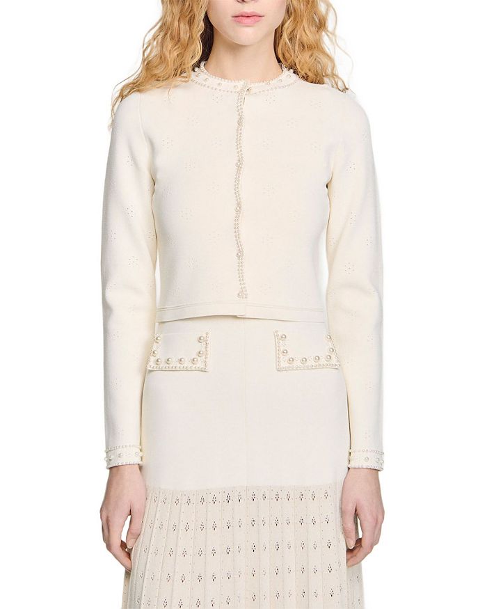 Укороченный кардиган Sandro, слоновая кость/кремовый 
Укороченный кардиган Sandro, слоновая кость/кремовый