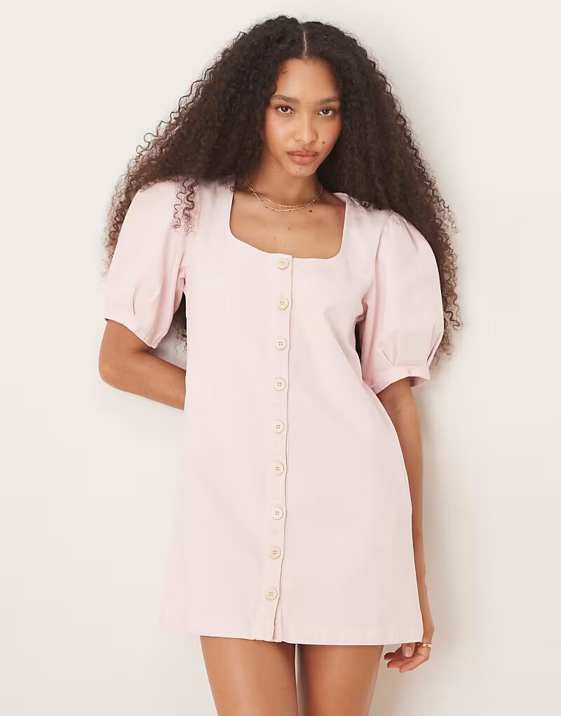 Джинсовое мини-платье на пуговицах ASOS DESIGN с рукавами-фонариками нежно-розового цвета
Джинсовое мини-платье на пуговицах ASOS DESIGN с рукавами-фонариками нежно-розового цвета