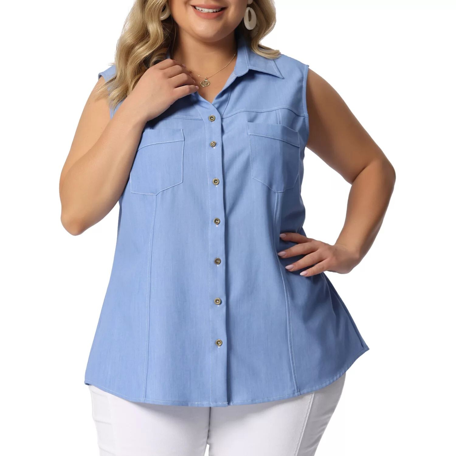 Женские рабочие рубашки без рукавов на пуговицах из шамбре больших размеров Agnes Orinda, синий
Женские рабочие рубашки без рукавов на пуговицах из шамбре больших размеров Agnes Orinda, синий
