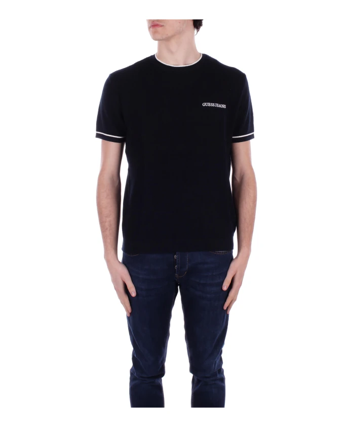 Хлопковый пуловер с синим логотипом спереди Guess, синий
Хлопковый пуловер с синим логотипом спереди Guess, синий